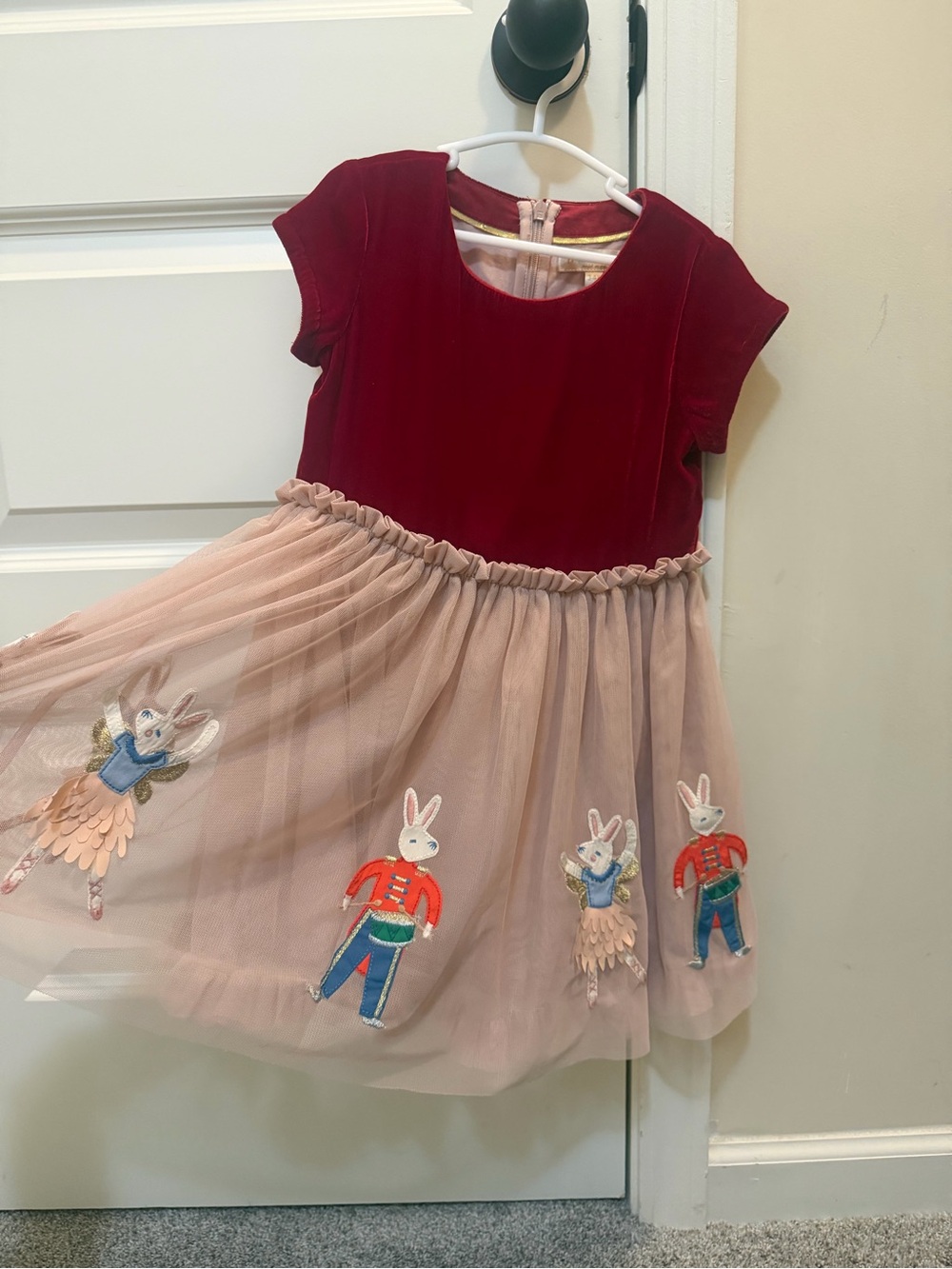 Mini Boden 3/4 Girls Red Velvet and Pink Tulle Tulle Nutcracker Dress